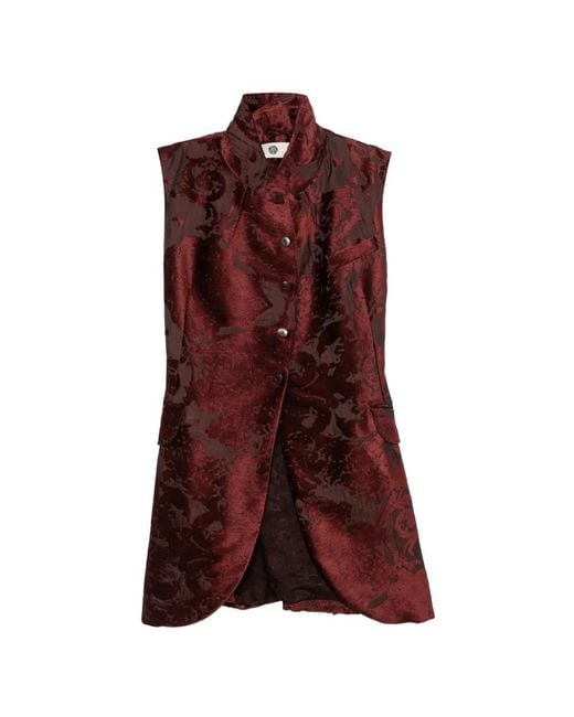 Marc Le Bihan Red Floral-Jacquard Sleeveless Jacket