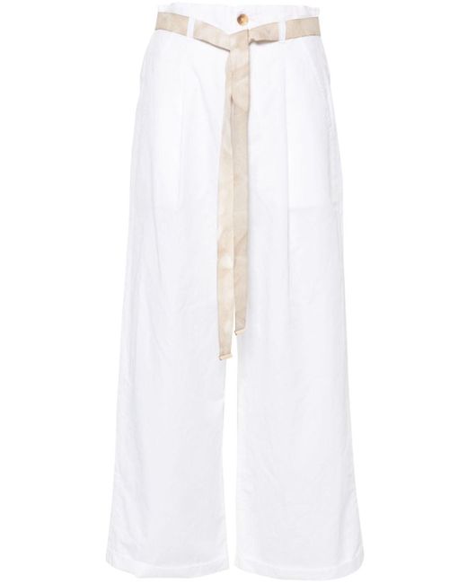 Pinko White Belted Cropped Trousers
