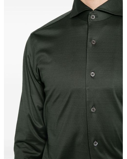 Spread-collar cotton shirt Canali de hombre de color Green