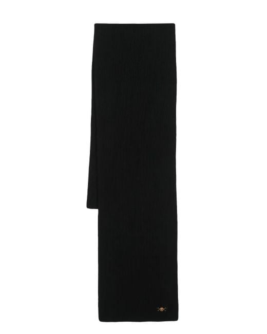 Versace Black Ribbed Wool-Cashmere Knit Scarf
