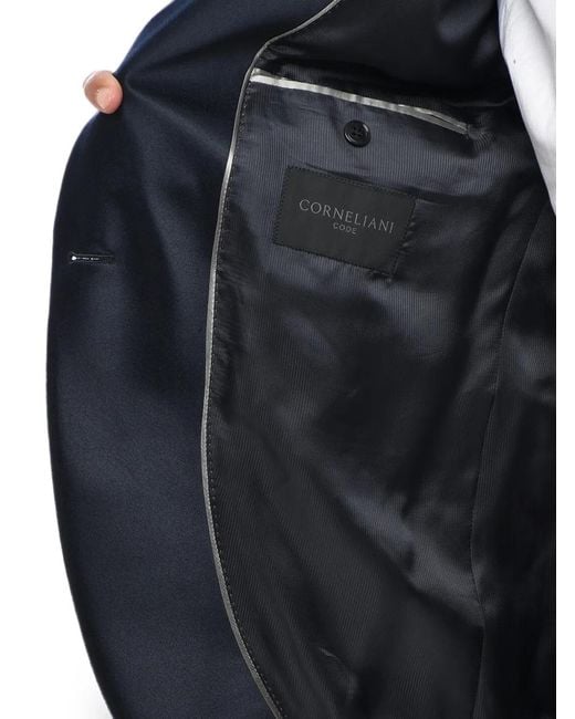 Corneliani Blue Double-Breasted Velvet Blazer for men