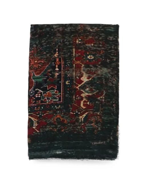 Faliero Sarti Black Patterned Fringed Scarf