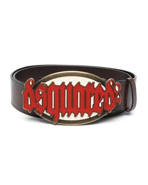 DSquared² Red Gothic Logo-buckle Leather Belt for men