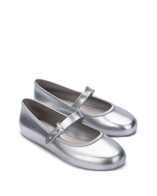 Melissa White Soft Buckle-Strap Ballerinas