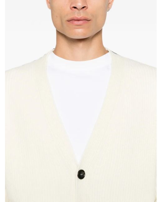 Diana Studio White Ribbed-Knit V-Neck Cardigan for men