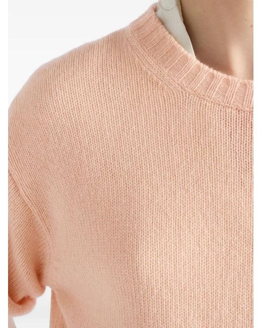 Prada Natural Short-Sleeve Crew-Neck Sweater