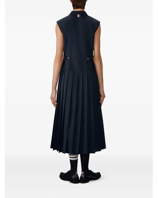 Thom Browne Blue Sleeveless Pleated Dress