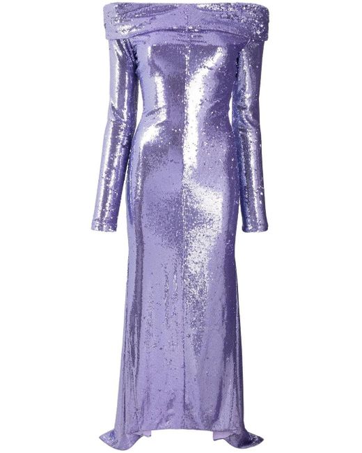 The Attico Purple Off-Shoulder Sequin Dress