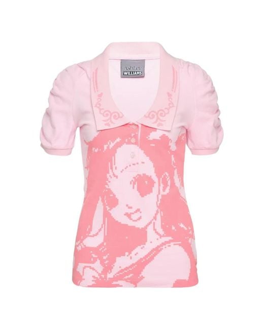 Ashley Williams Pink Polo Amelia À Manga En Intarsia