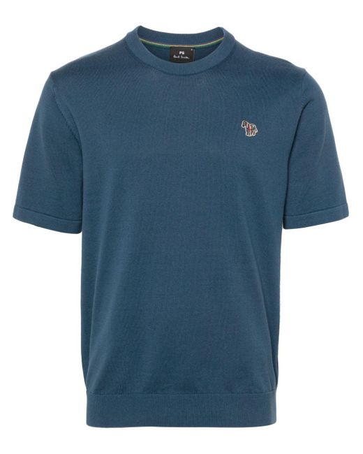 PS by Paul Smith Blue Zebra-patch Organic Cotton T-shirt for men