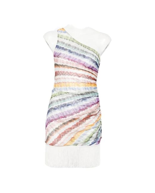 Missoni White Fringed Zigzag-Print Mini Dress