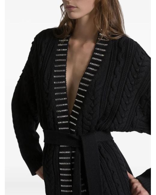 Alberta Ferretti Black Aran Cable-Knit Cardigan