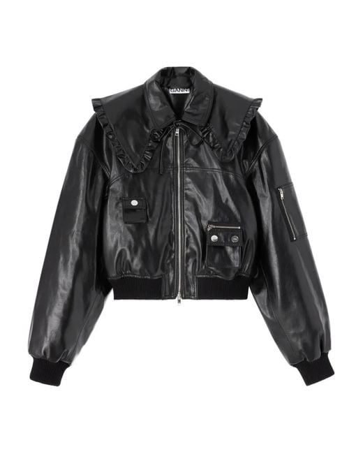 Ganni Black Ruffled-Collar Jacket