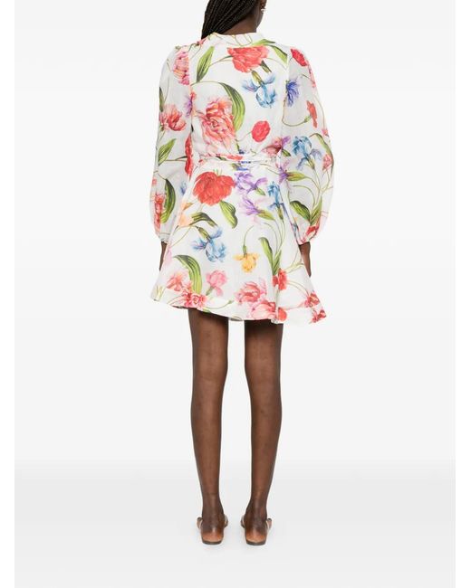 LAVI COUTURE White Ligea Floral-Print Mini Dress
