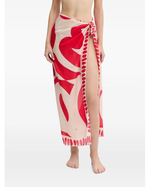 Bondeye Red Abstract-Print Tie-Fastening Sarong
