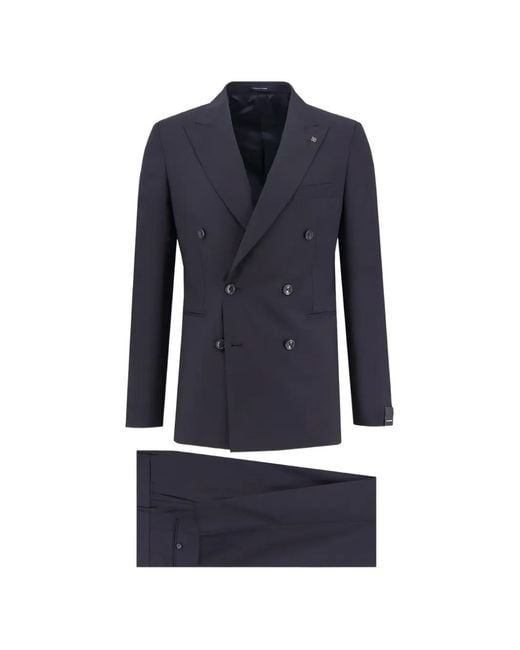 Tagliatore Blue Double-Breasted Peak Lapel Suit for men
