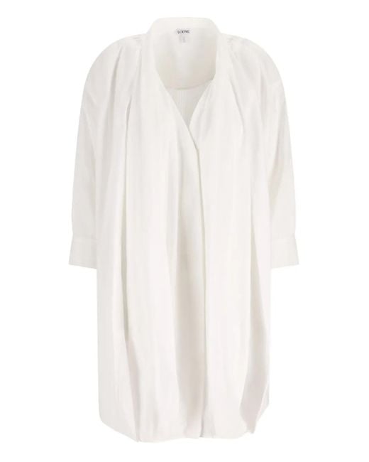 Loewe Geplooide Mini-Jurk Met Cropped Mouwen in het White