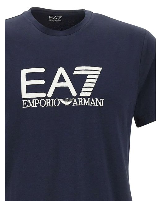 EA7 Blue Core Identity Embroidered-Logo T-Shirt for men