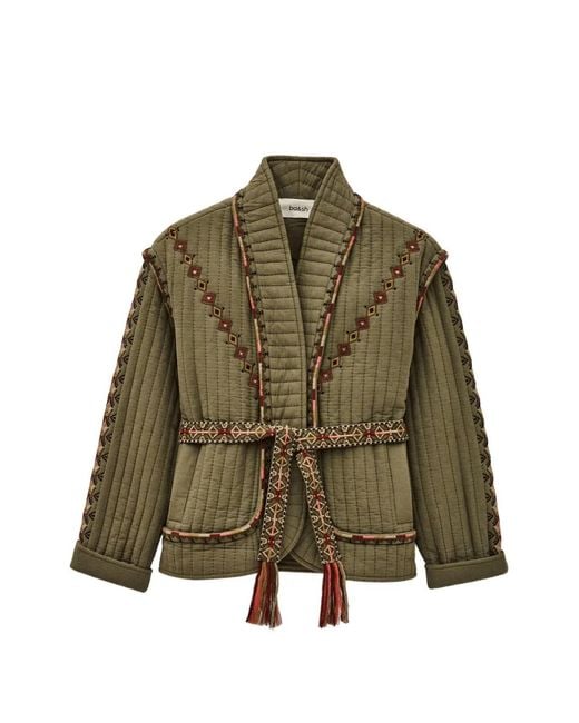 Ba&sh Green Cocoon Quilted Embroidered Jacket