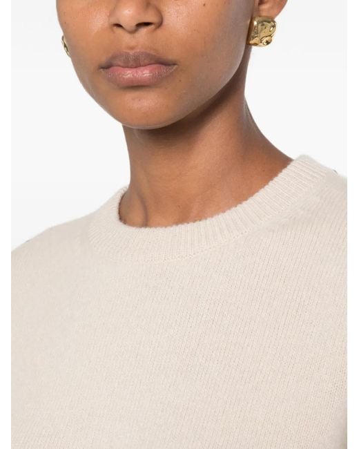 Soft Goat White Ribbed-Trim Crew-Neck Sweater
