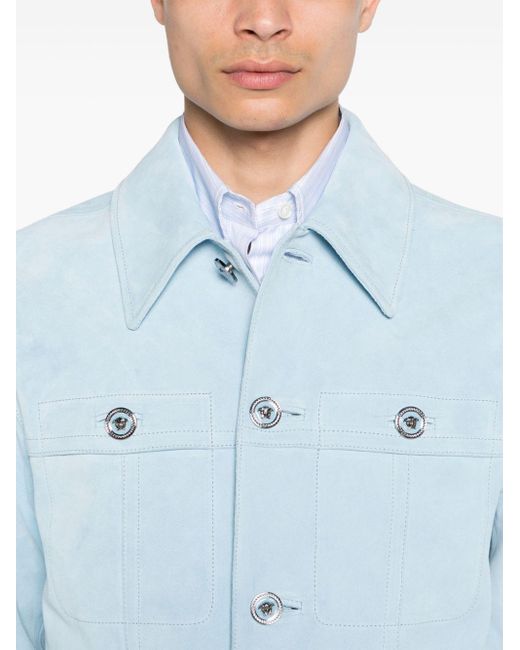 メンズ Versace スプレッドカラー スエードジャケット Blue