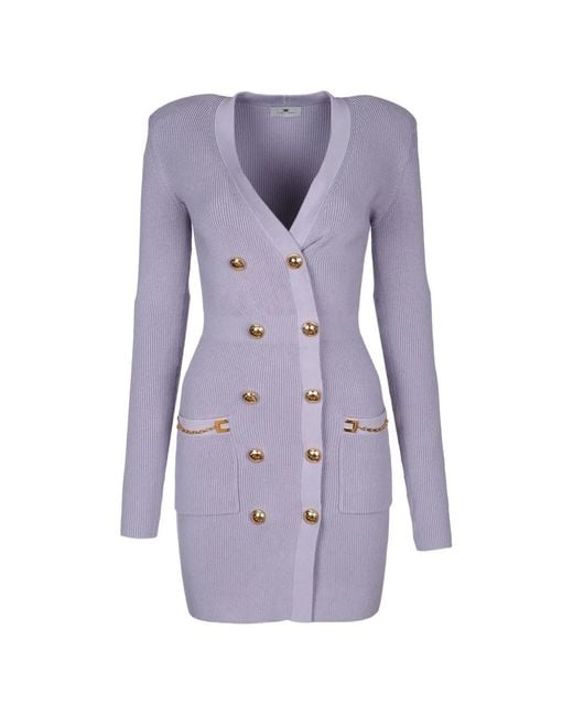 Elisabetta Franchi Purple Knit Dress With Jewel Buttons