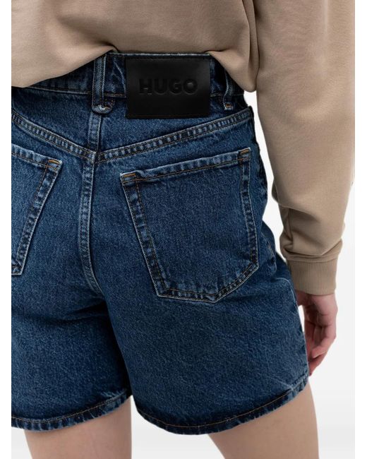 HUGO Blue Logo-Patch Denim Shorts