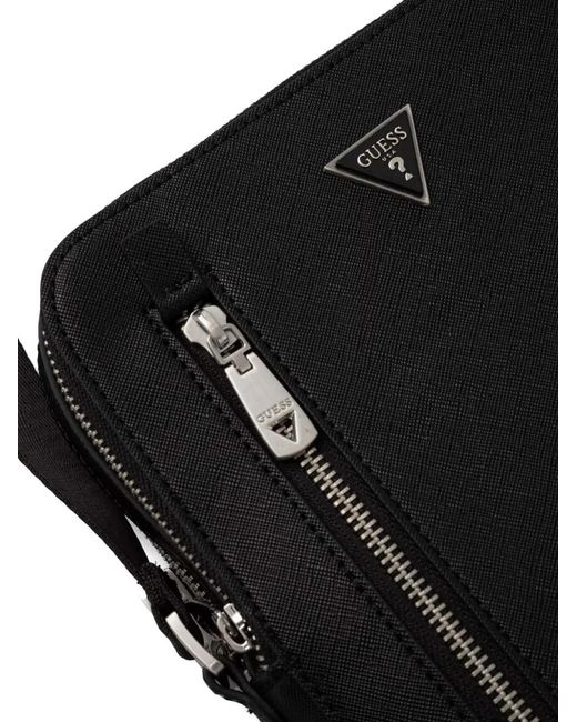 Guess Black Logo-Plaque Saffiano-Effect Crossbody Bag for men