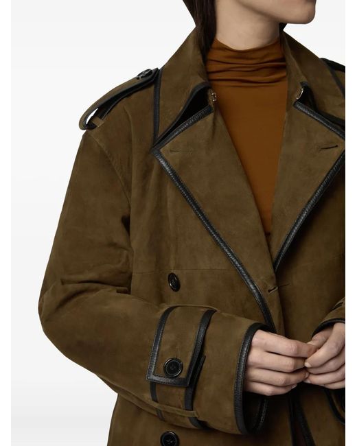 Nina Ricci Green Belted Leather-Trimmed Coat