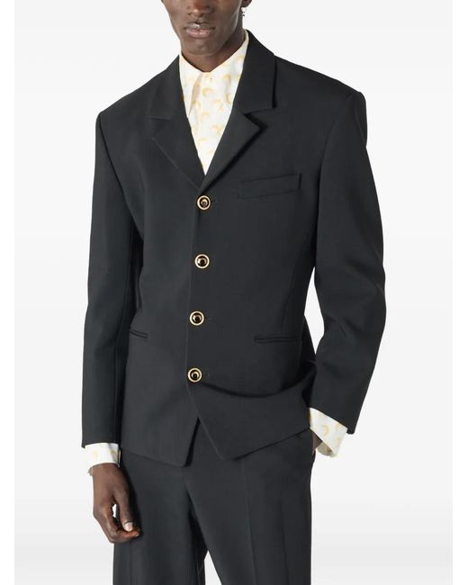 MARINE SERRE Black Tailored Wool Serge-Buttons Jacket