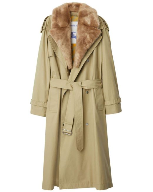 Burberry Kennington Faux fur Trim Trench Coat in Natural Lyst