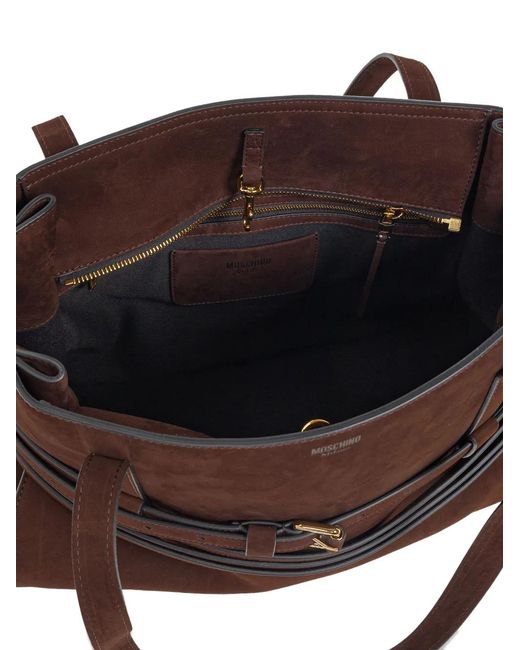 Moschino Brown Tie Me Belted Suede Tote Bag