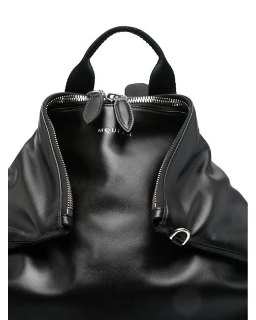 McQueen Black Manta Leather Backpack for men