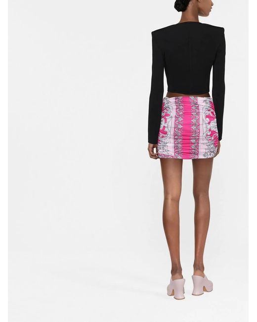 Versace Pink Barocco Print Mini Skirt