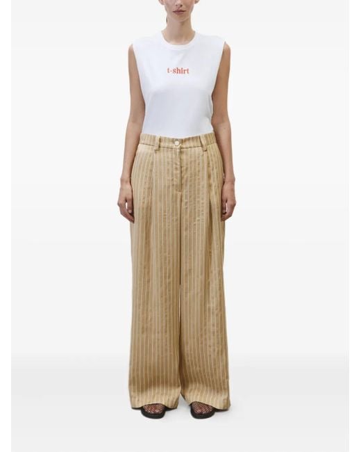 Alysi Natural Pleated Striped Trousers
