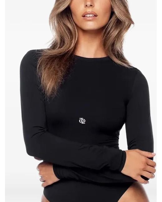GOD SAVES QUEENS Black Logo-Print Long-Sleeve Bodysuit