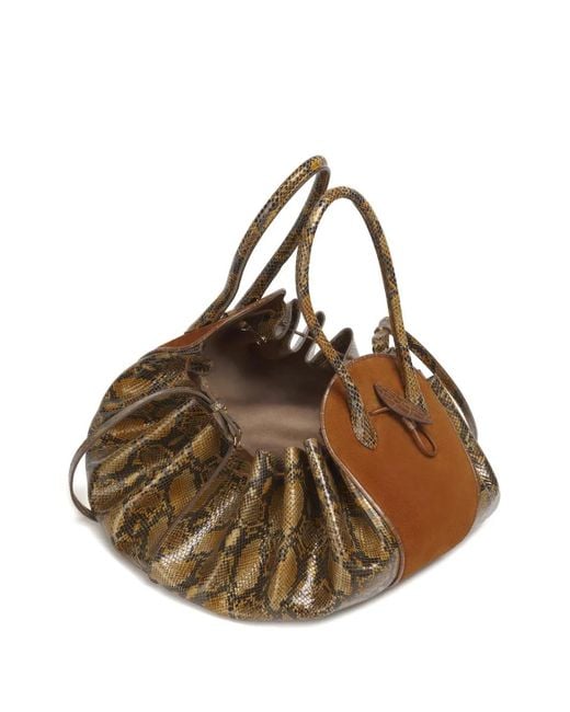 Marni Brown Suede And Python-Print Leather Tulipea Large Handbag