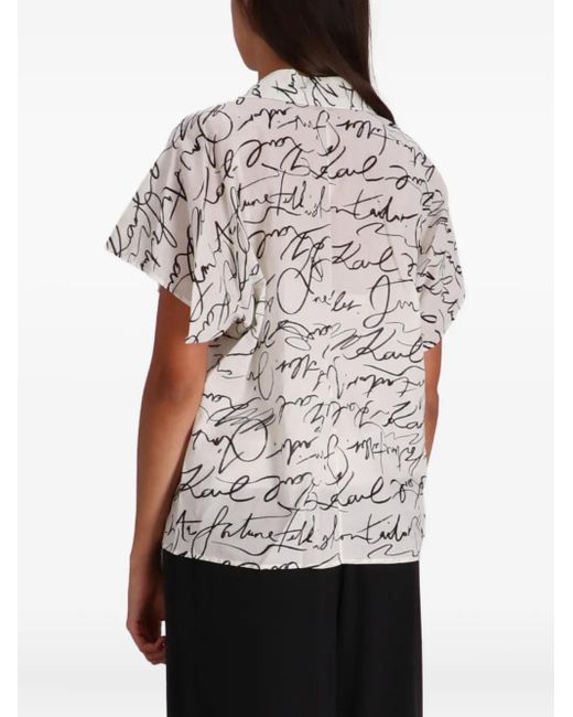 Karl Lagerfeld White Script-Print Polo-Neck Top
