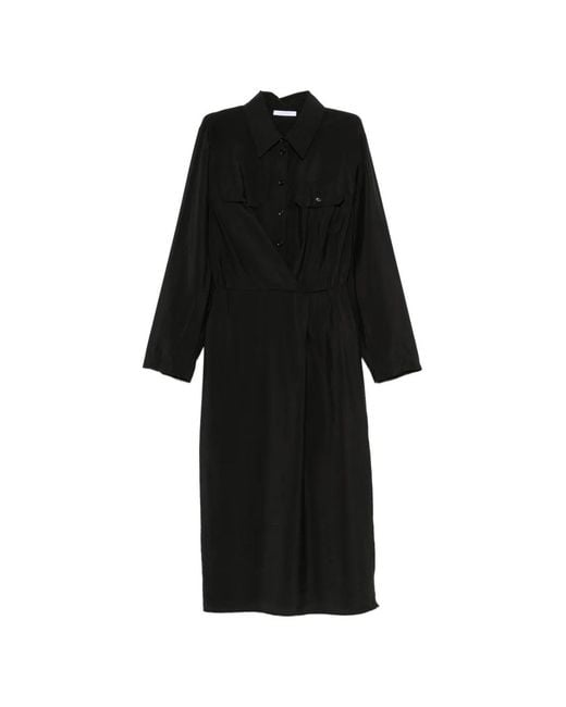 Patrizia Pepe Black Long-Sleeve Shirt Midi Dress