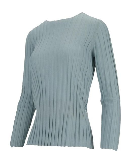 LA ROSE Blue Ribbed Crew-Neck Top