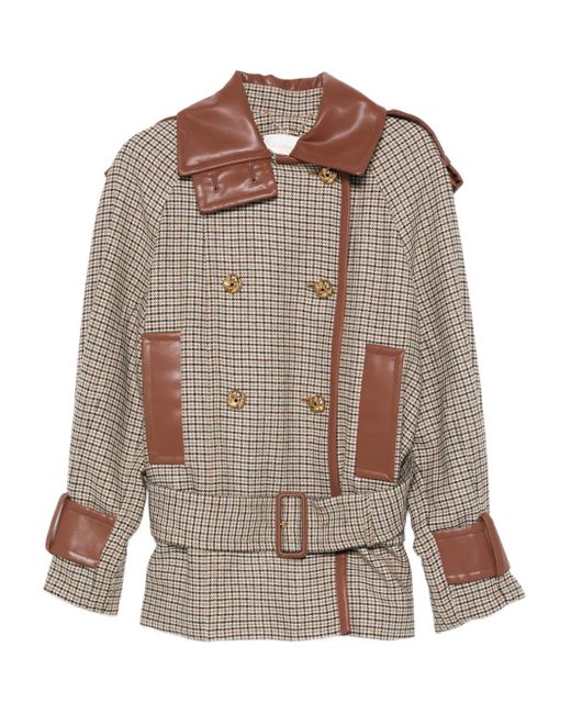 Zimmermann Brown Checked Belted Leather-Trimmed Jacket