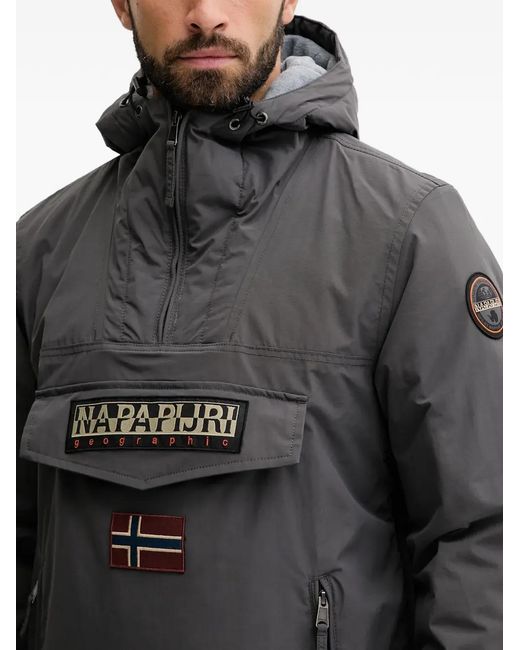 Napapijri Gray Hooded Patch Jacket for men