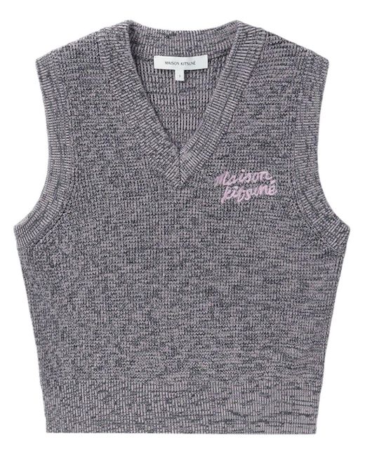 Maison Kitsuné Gray Handwriting Logo-embroidered Knitted Vest