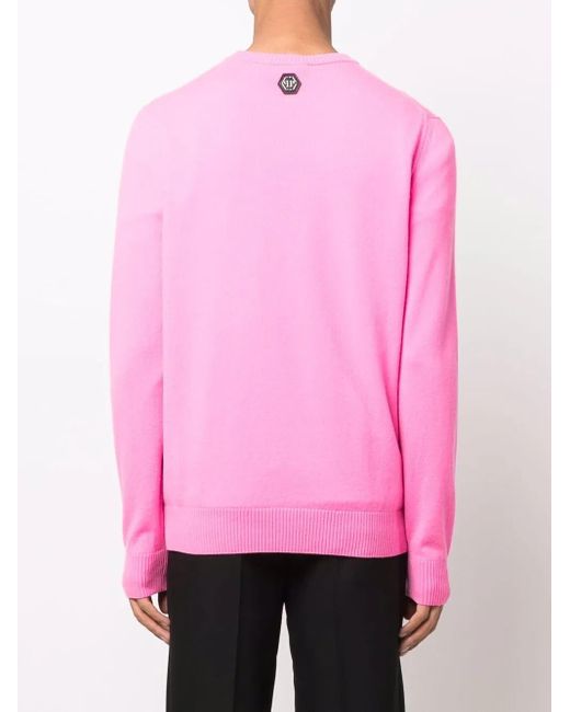 Philipp Plein Pink Iconic Skull Crewneck Sweater for men
