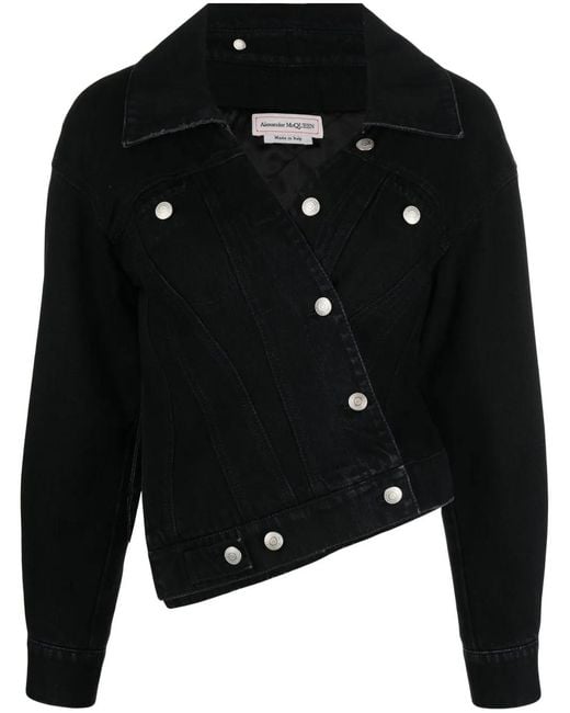 McQueen Black Asymmetric Buttoned Denim Jacket