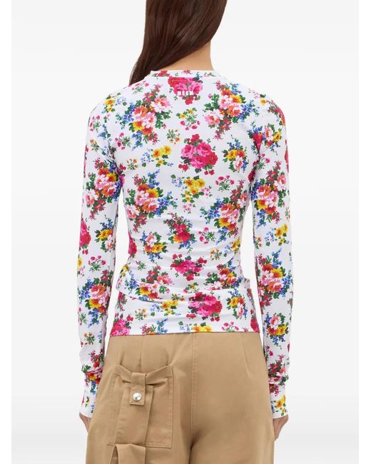 MSGM White Floral-Pattern T-Shirt
