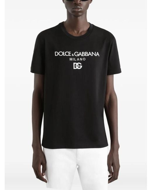 Dolce & Gabbana Black Dg Embroidered T-Shirt With Lettering Logo Print for men