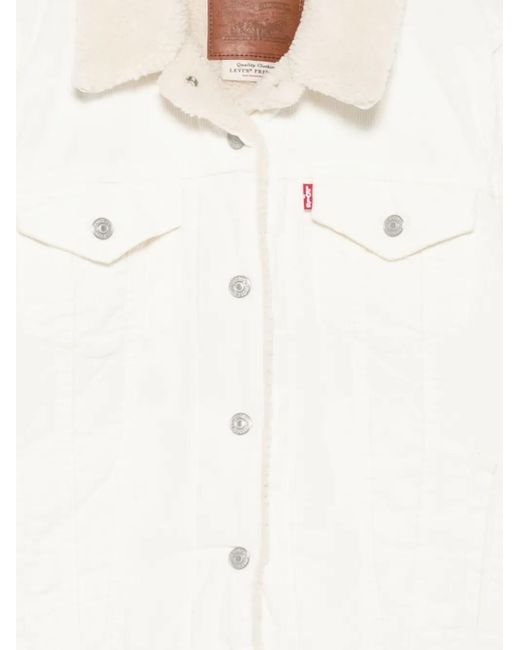 Levi's White Cropped Jacket With Plush Collar
