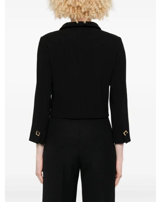 Sandro Black Square-Buttons Cropped Jacket