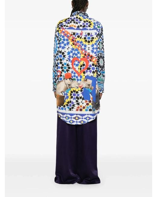 The Artistylist Blue Panda-Print Silk Shirt